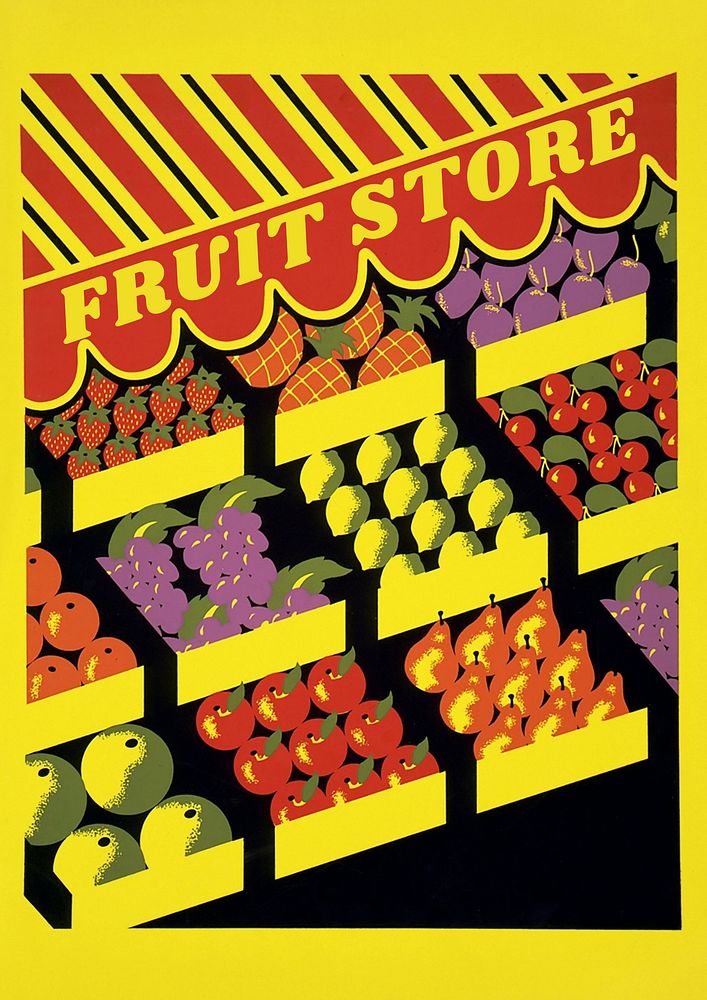 Yellow fruit store poster template  vintage design  remastered and made  by rawpixel