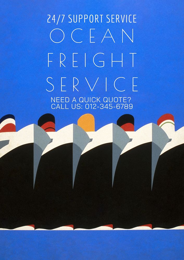 Ocean freight service poster template, vintage design