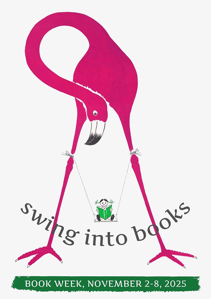 Pink flamingo poster template, animal art design