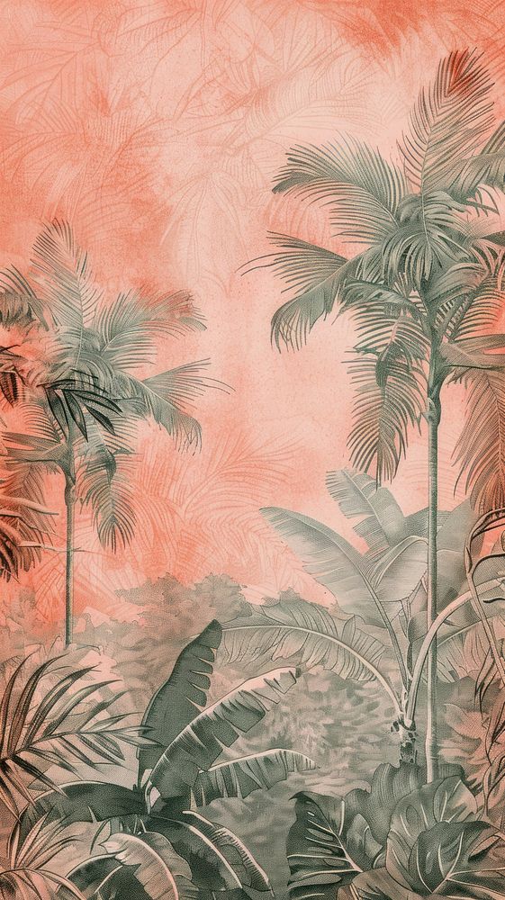 Wallpaper tropical forest vegetation painting outdoors.