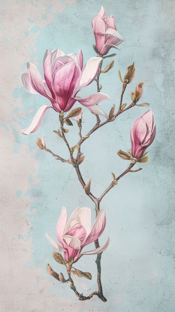 Wallpaper magnolia painting blossom flower.