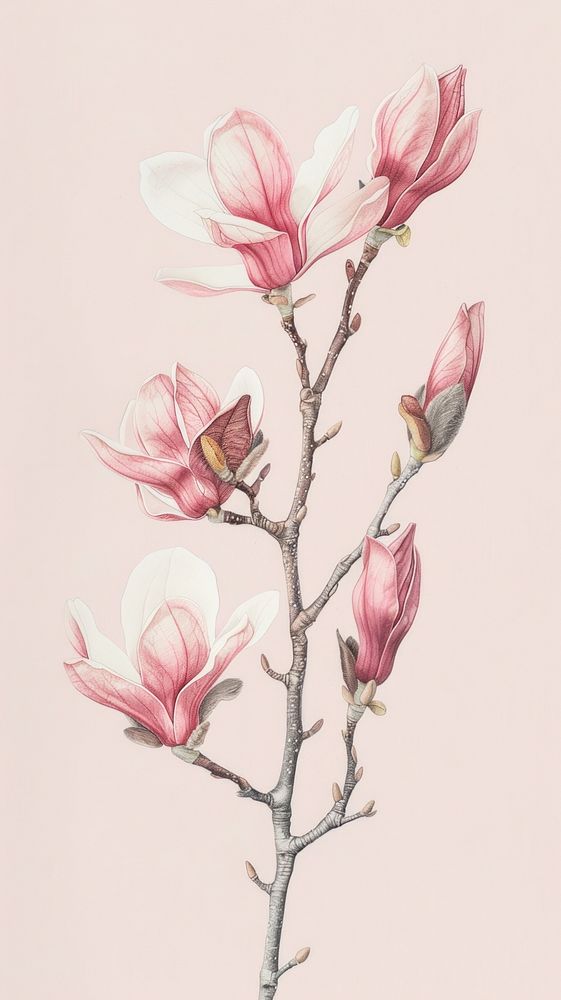 Wallpaper magnolia drawing sketch illustrated.