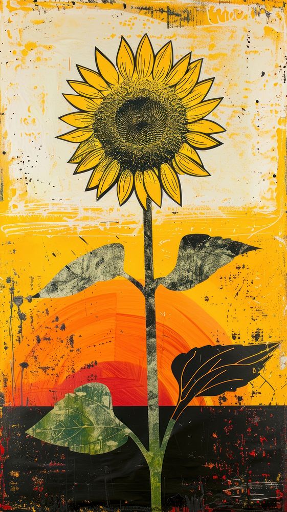 Sunflower painting blossom plant. | Free Photo Illustration - rawpixel