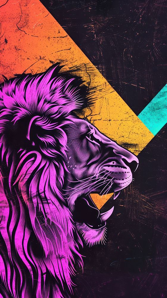 Lion wildlife painting purple.