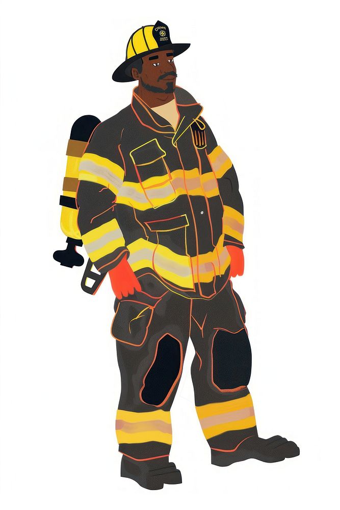 Cute African American fireman illustration clothing apparel costume.