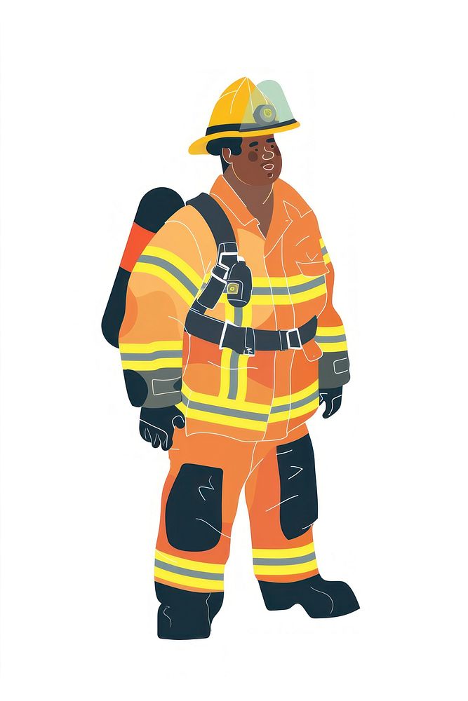 Cute African American fireman illustration lifejacket clothing apparel.