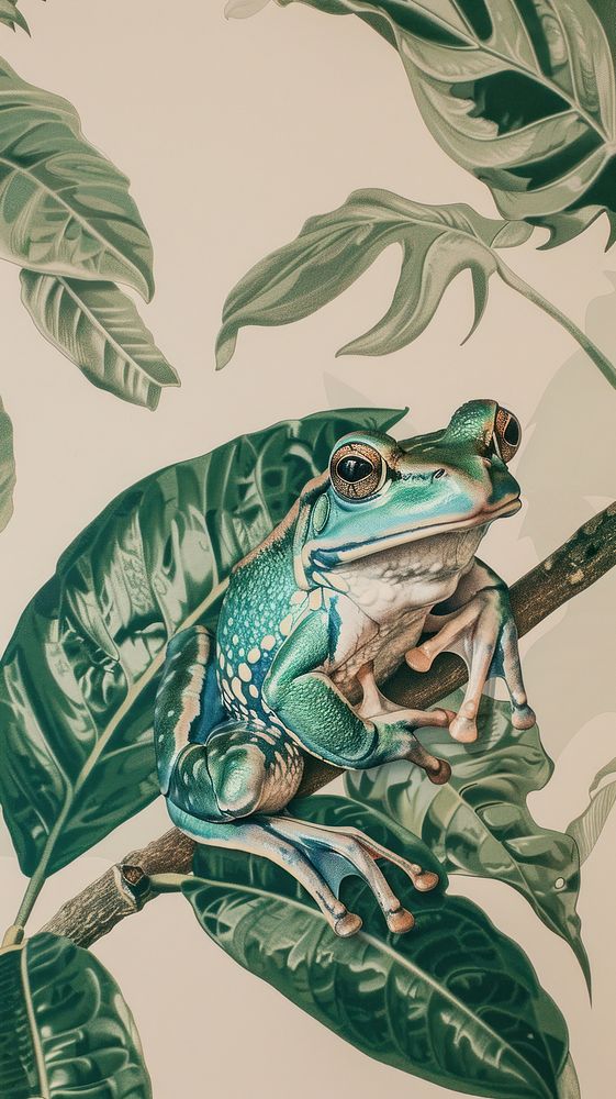 Drawing wallpaper cute frog jungle vegetation amphibian.