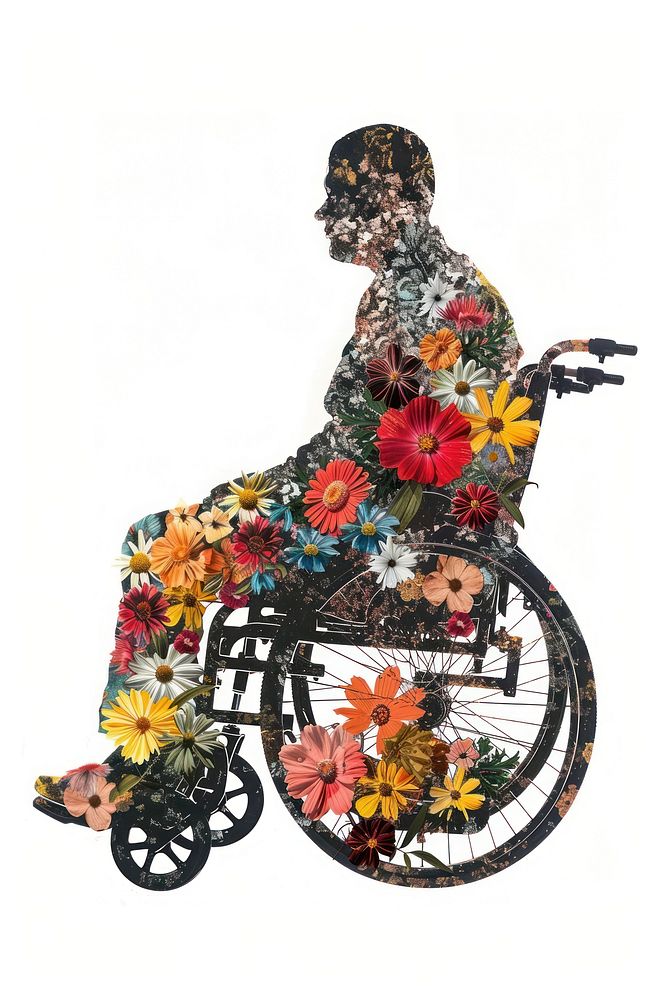 Flower Collage disabled man wheelchair furniture machine.