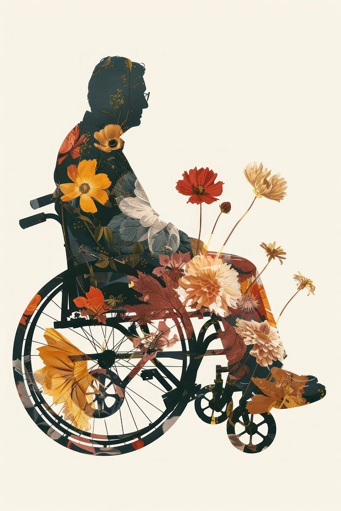 Flower Collage disabled man wheelchair flower furniture.