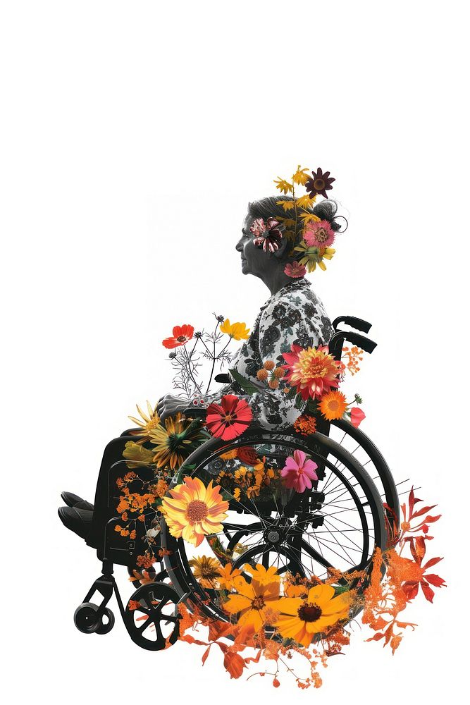 Flower Collage disabled woman wheelchair flower furniture.