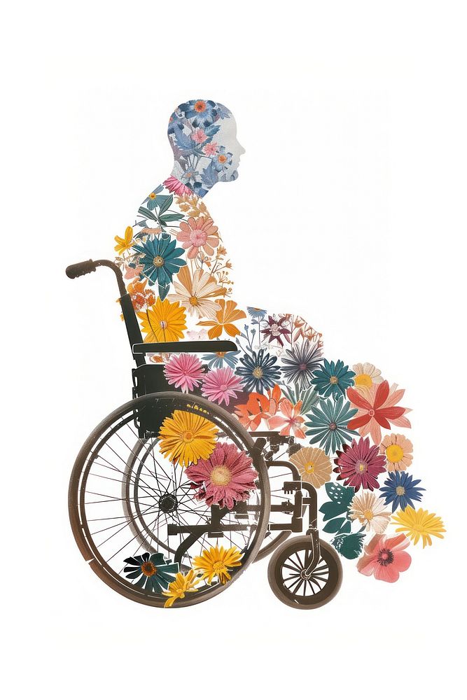 Flower Collage disabled man wheelchair flower furniture.