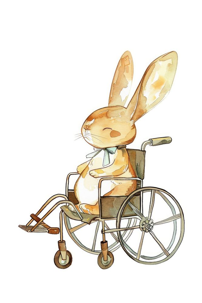 Rabbit sitting in wheelchair furniture machine device.
