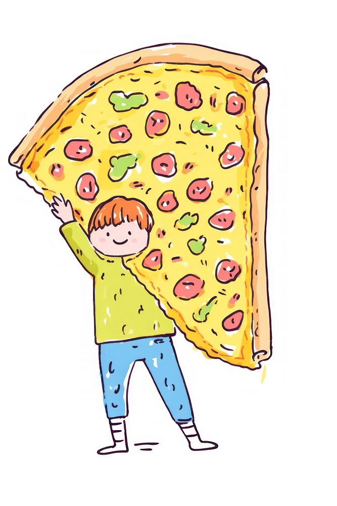 Doodle illustration kid holding pizza art publication illustrated.