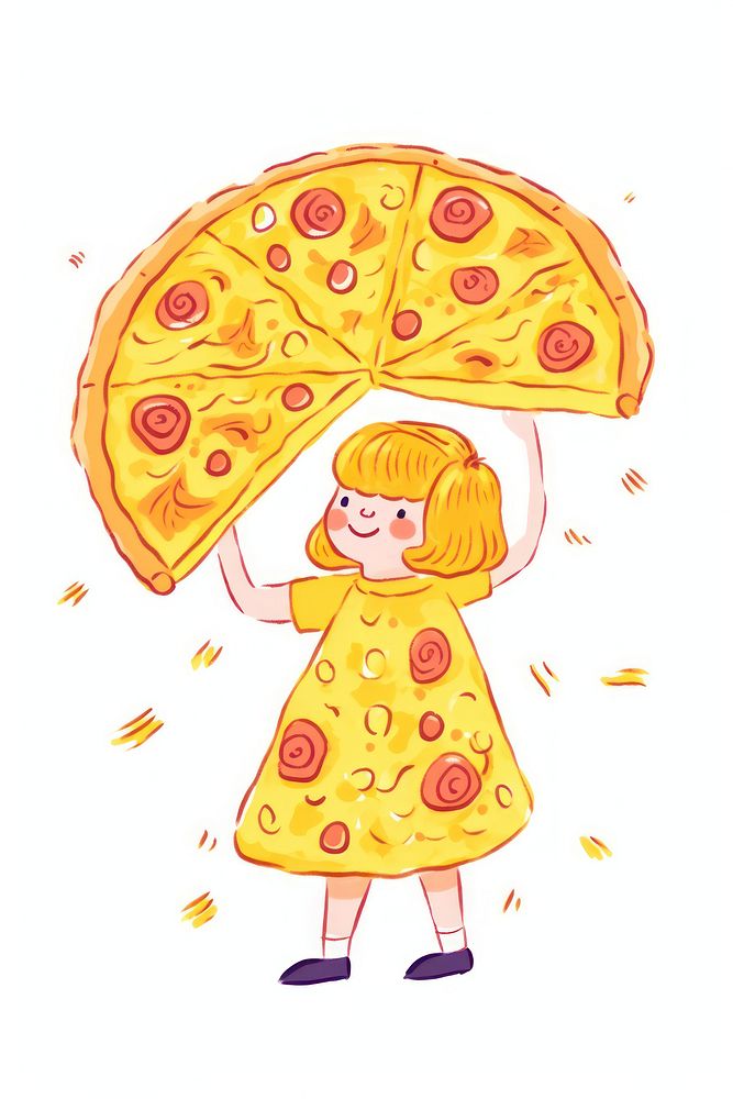 Doodle illustration kid holding pizza art illustrated clothing.