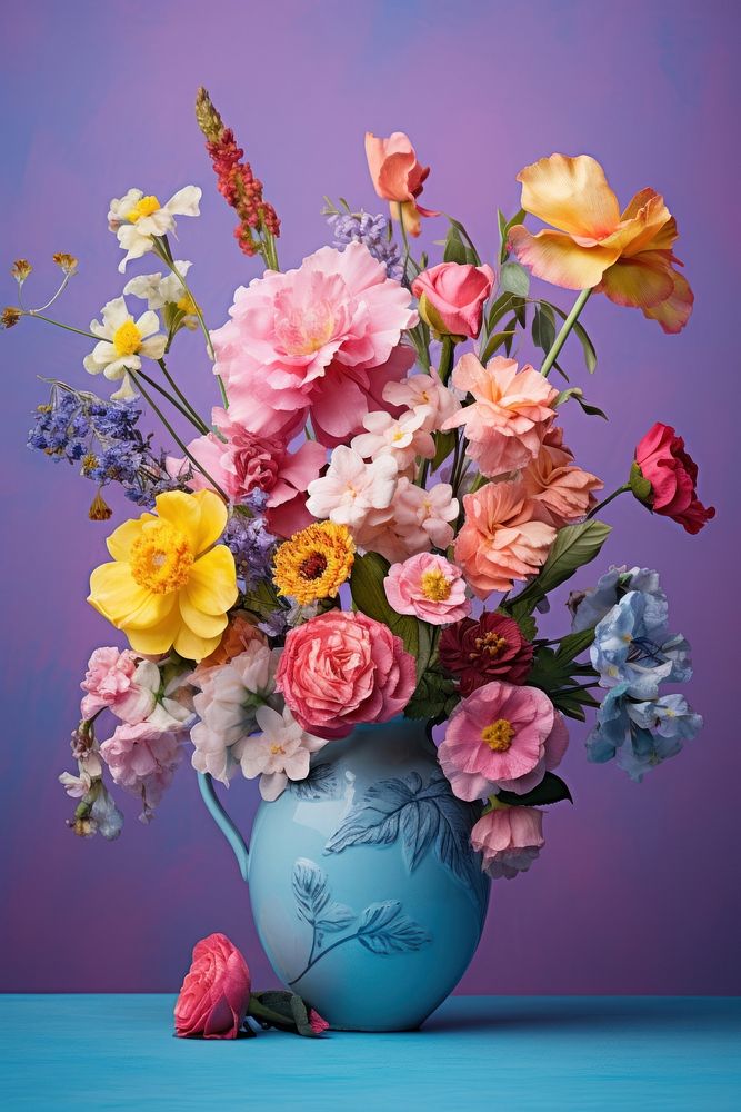 Colorful floral poetic still life photograph style graphics blossom ikebana.