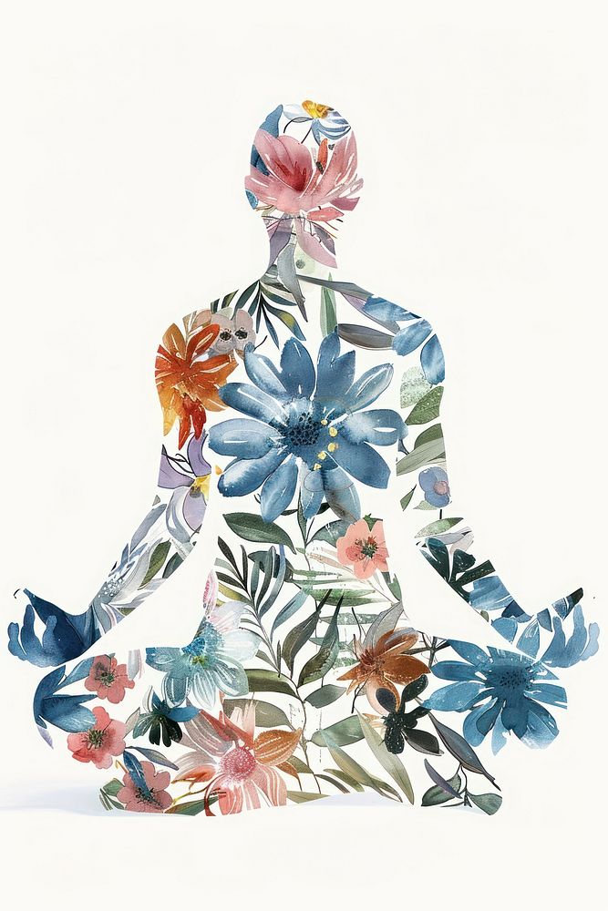 Flower Collage of yoga pose pattern flower porcelain.
