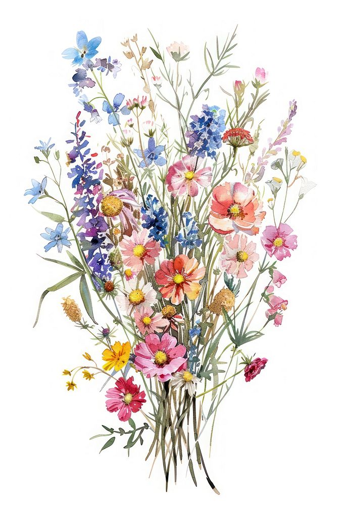 Wildflower bouquet embroidery graphics painting.