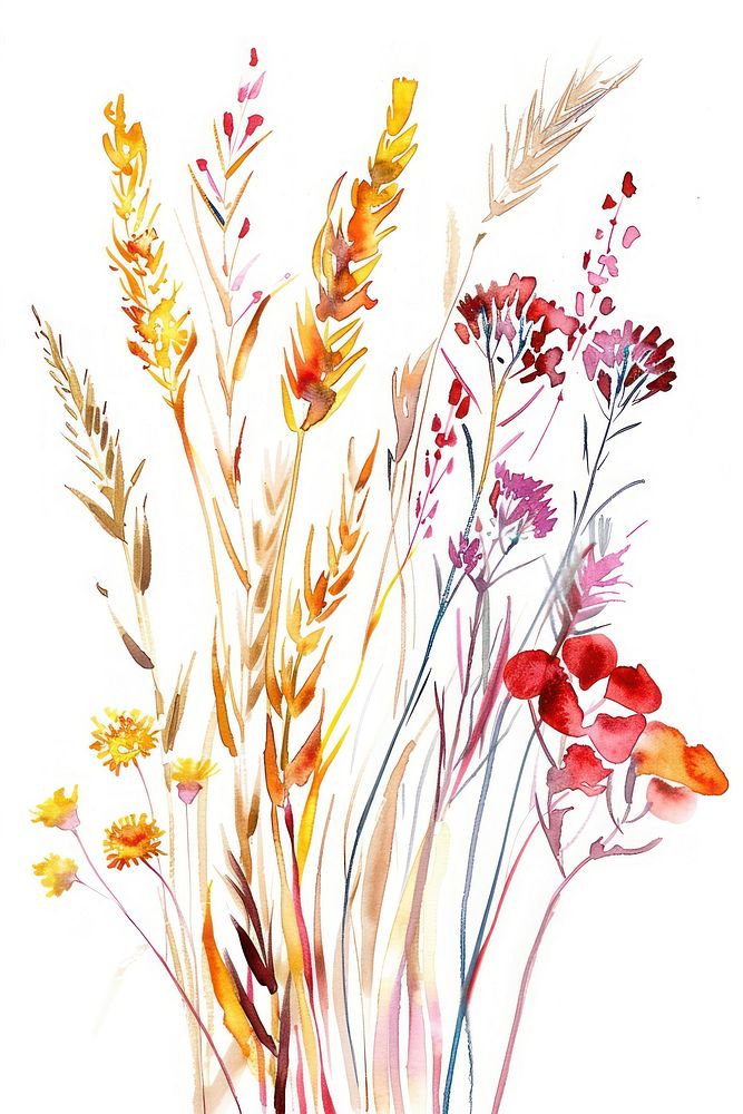 Wildflower and wheat illustrated graphics painting.