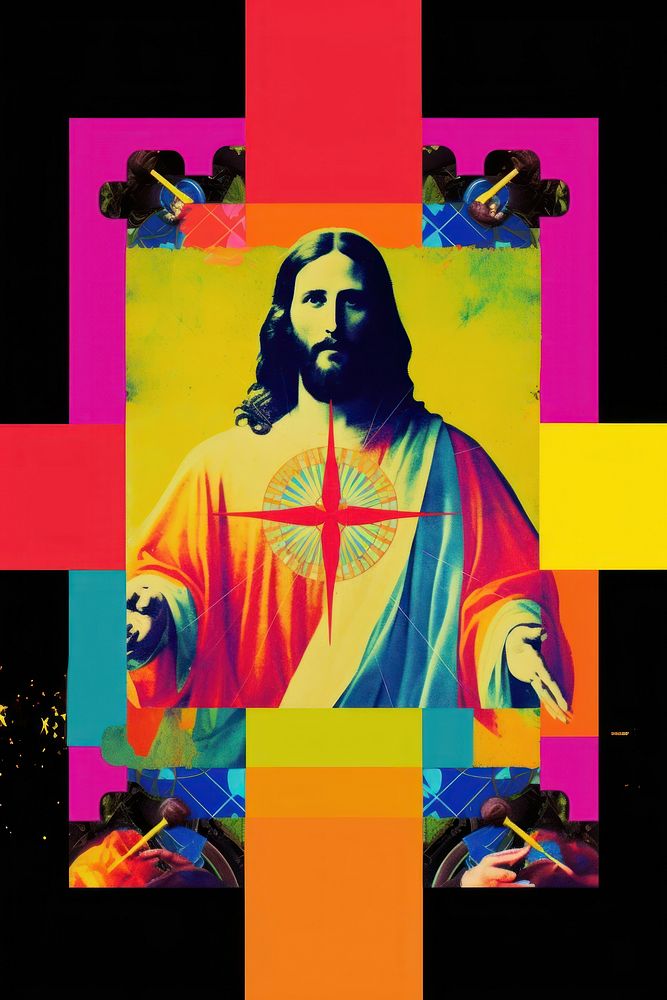 Jesus collage art symbol.