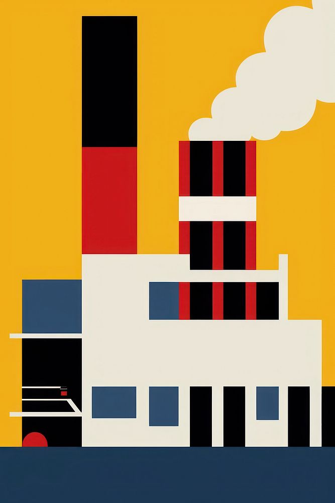 Grid illustration representing of Smokestacks architecture building power plant.