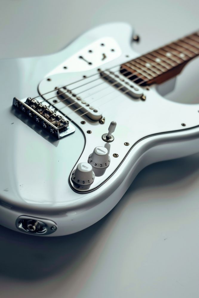 Mustang shape guitar metallic white body with silver electric guitar musical instrument smoke pipe.