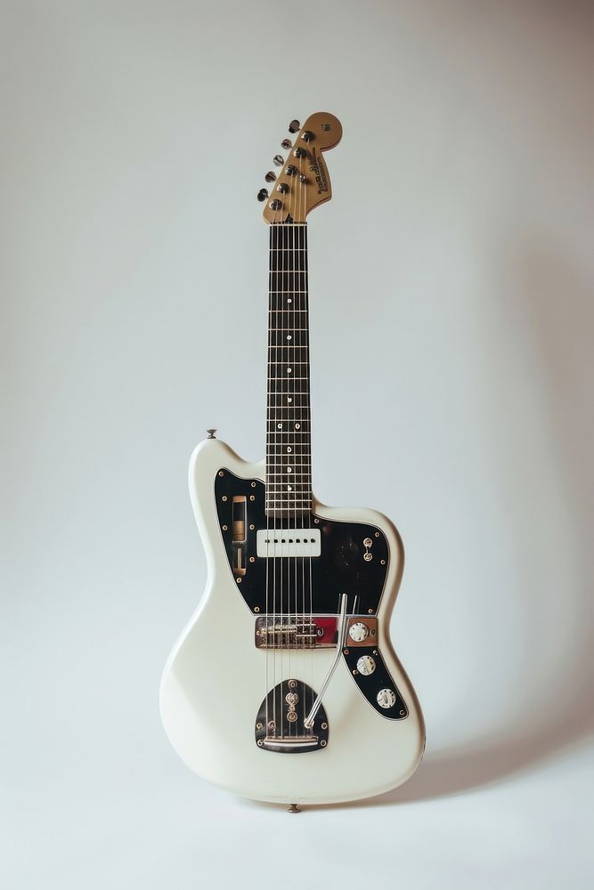 Mustang shape guitar metallic white body with silver electric guitar accessories accessory.