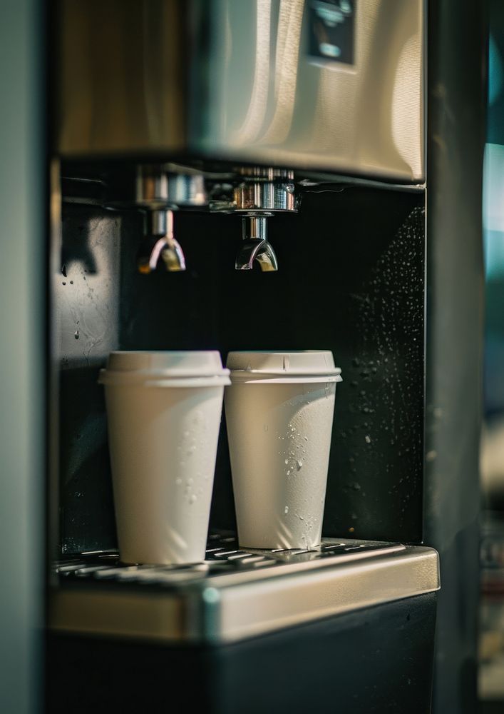 White two paper coffee cups appliance beverage espresso.