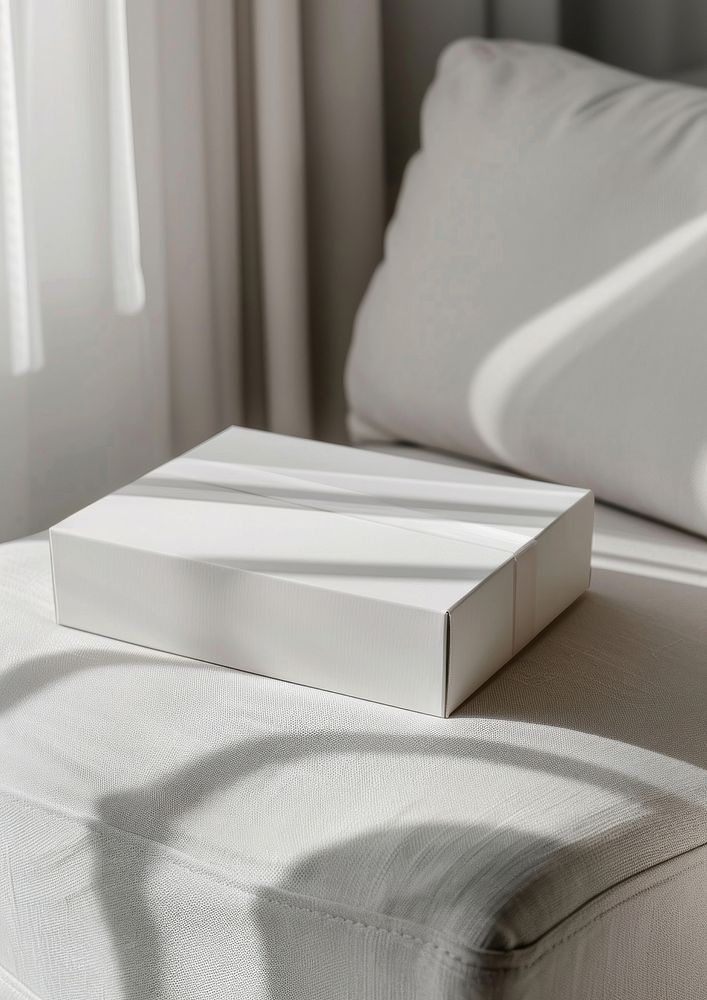 Blank white label bakery box mockup furniture cushion pillow.