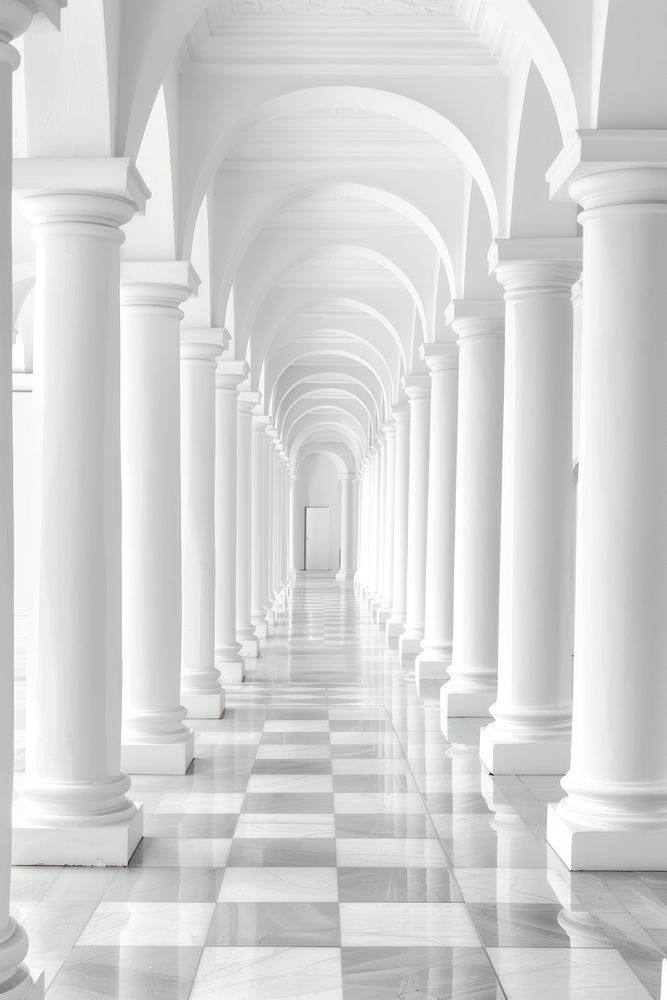 Hallway of Catholic Church with pillars architecture building corridor.