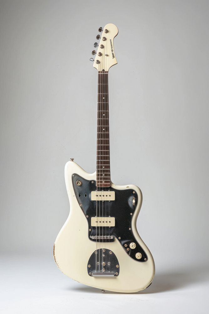 Starcaster shape guitar metallic white body with silver electric guitar musical instrument bass guitar.