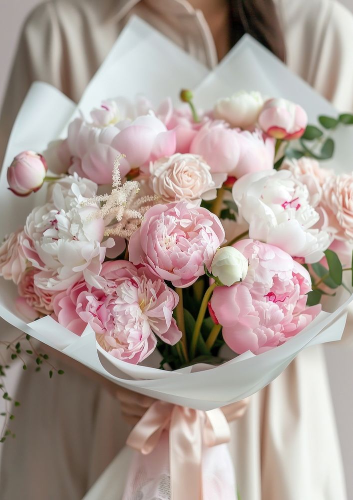 A photo of pink peony flower bouquet rose blossom wedding.