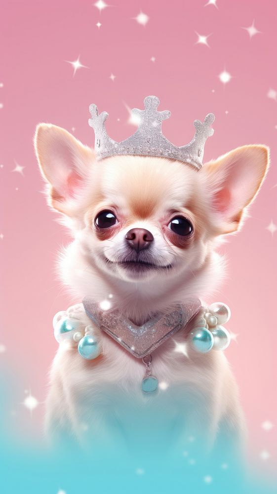 Chubby chihuahua wearing a crown animal accessories accessory.