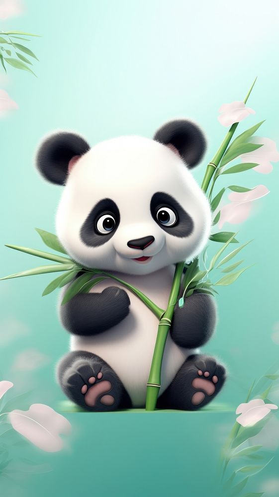 Chubby panda holding a bamboo animal outdoors wildlife.