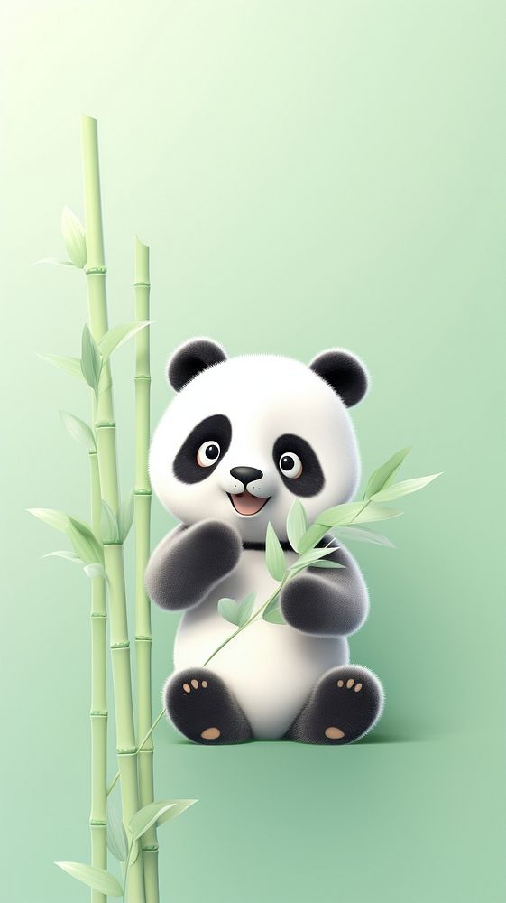 Chubby panda holding a bamboo animal wildlife outdoors.
