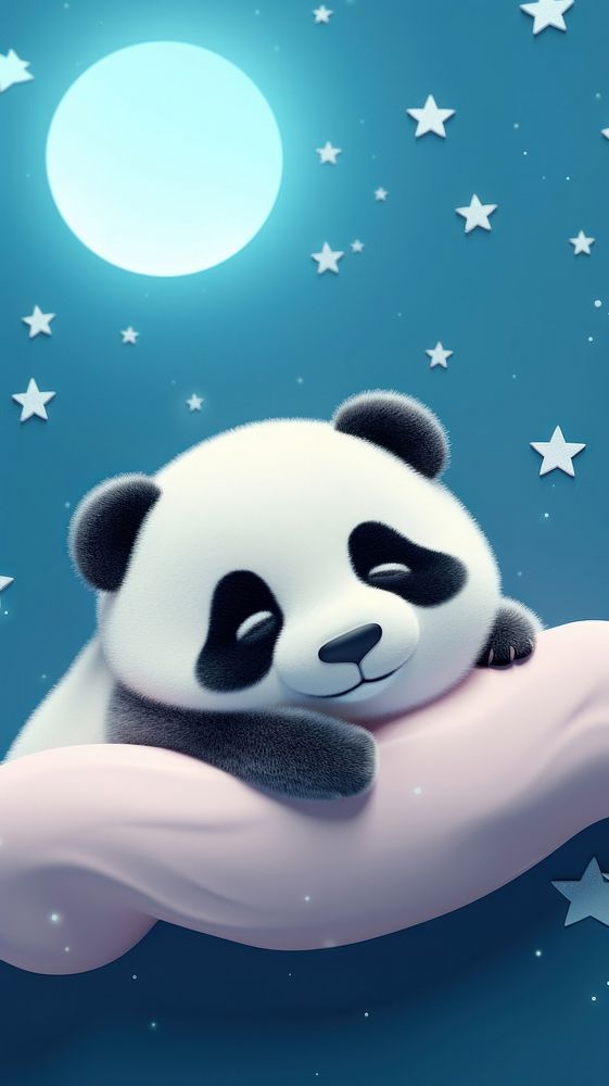 Chubby pandas sleeping cartoon animal astronomy.
