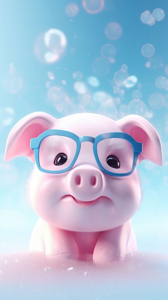Chubby pink pig wearing glasses animal accessories accessory.