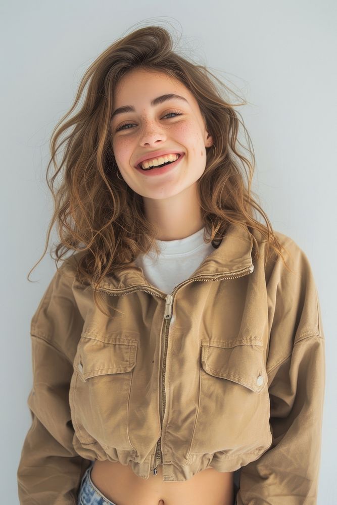 Young women waring Windbreaker apparel happy smile.