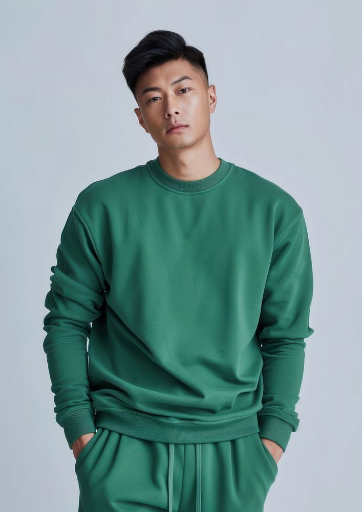 Blank green sport wear mockup apparel man sweatshirt.