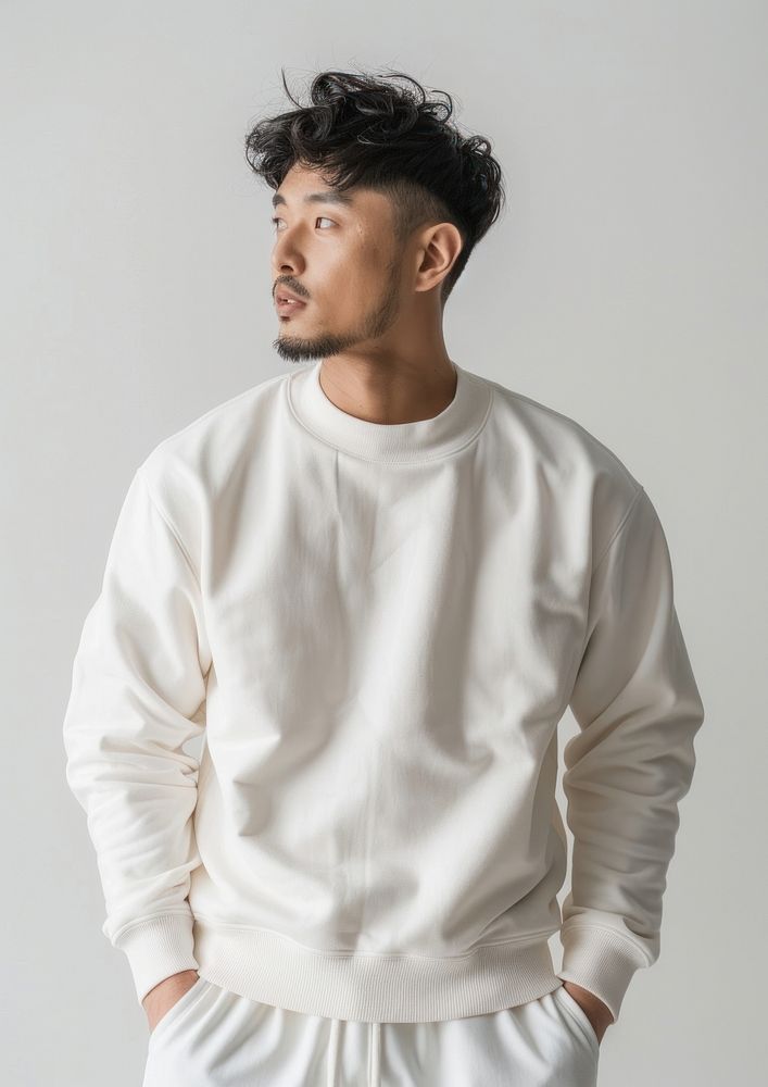 Blank beig sport wear mockup apparel man sweatshirt.