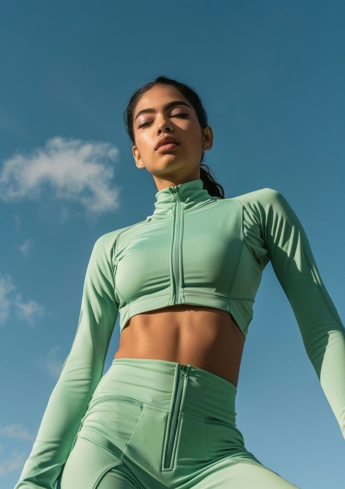 Blank green sport spandex sportswear mockup apparel woman clothing.
