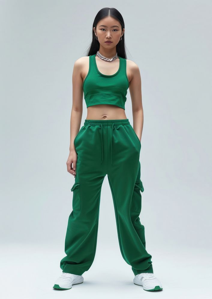 Blank green sport wear mockup apparel woman accessories.