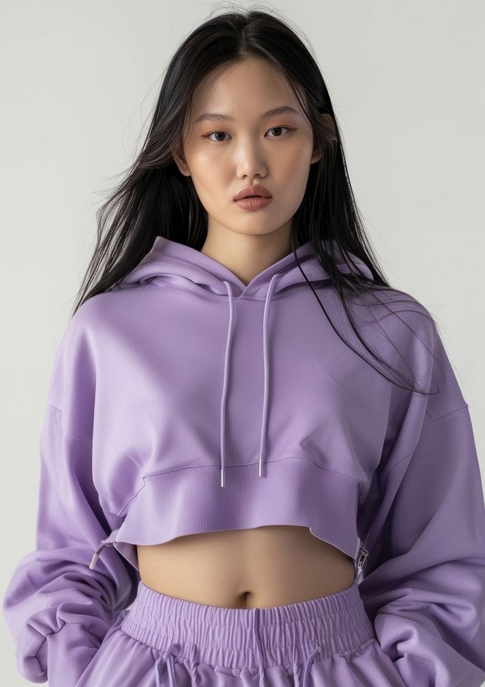 Blank purple sport wear mockup apparel woman sweatshirt.
