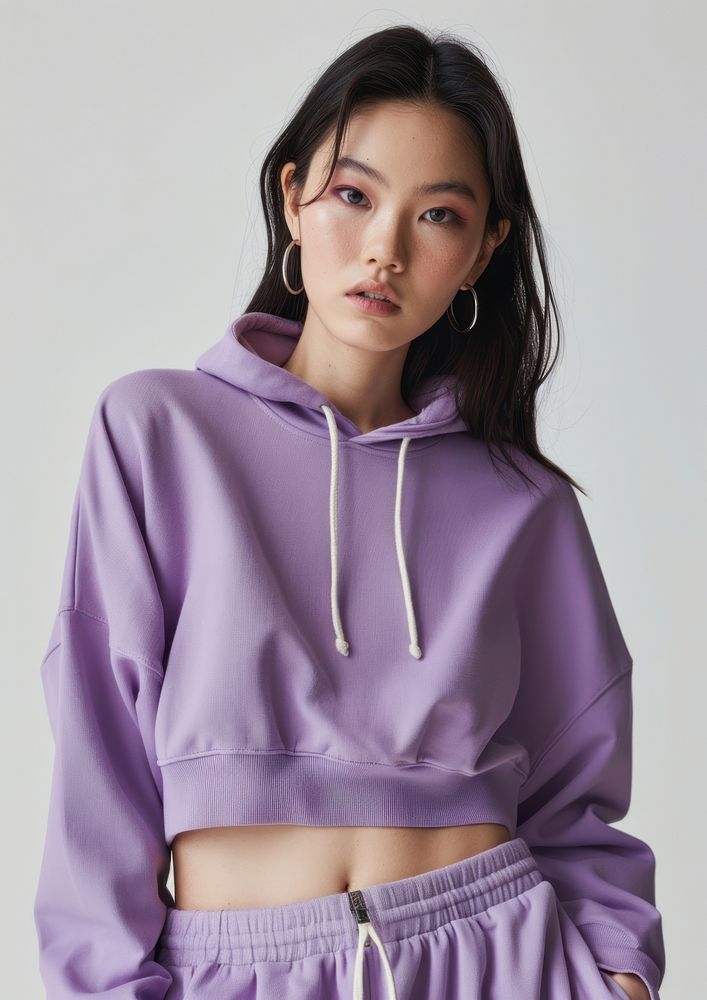 Blank purple sport wear mockup apparel sweatshirt clothing.