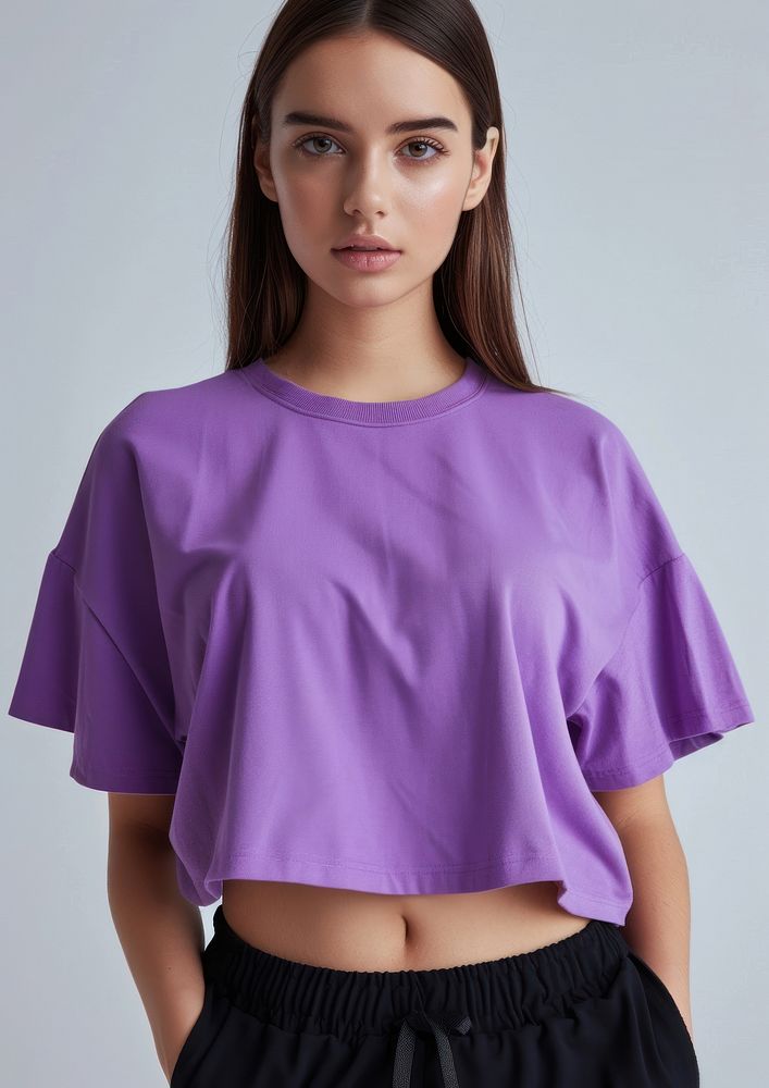 Blank purple sport wear mockup apparel woman clothing.
