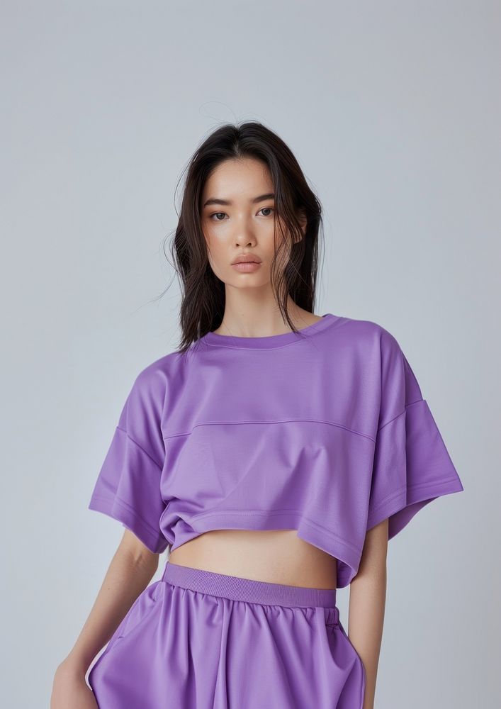 Blank purple sport wear mockup apparel woman clothing.