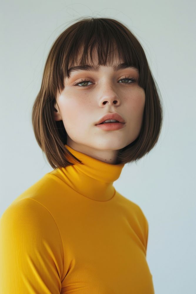 Young women waring yellow spandex sportswear photography portrait head.