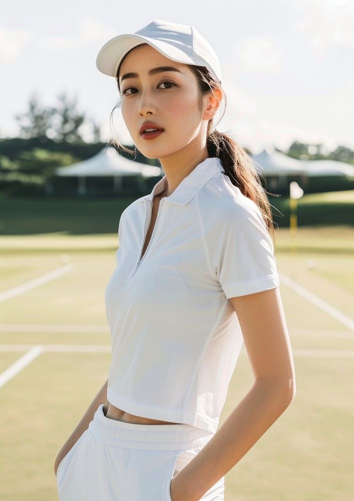 One asian woman wear blank fashion sport wear mockup apparel beachwear clothing.