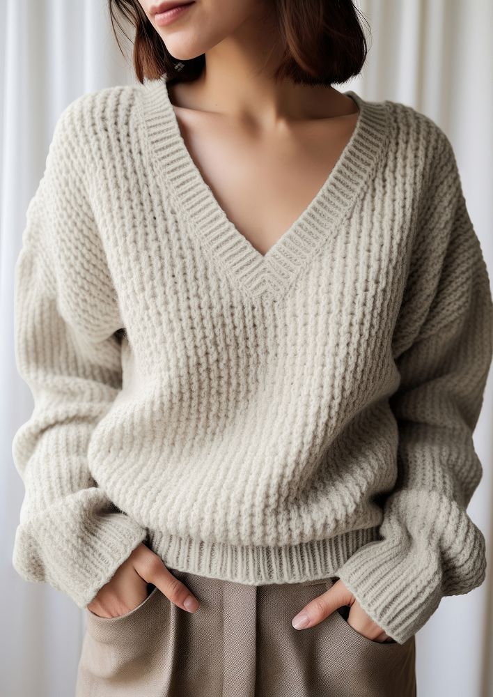 Women's knitted v-neck sweater mockup psd