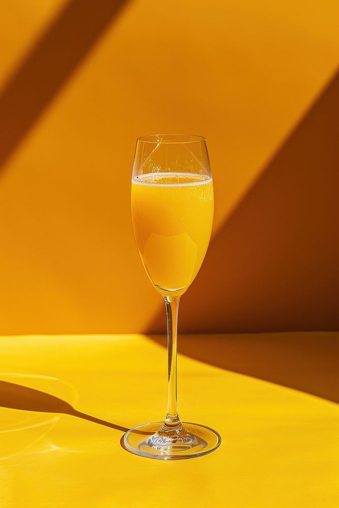 Mimosa cocktail beverage alcohol goblet.