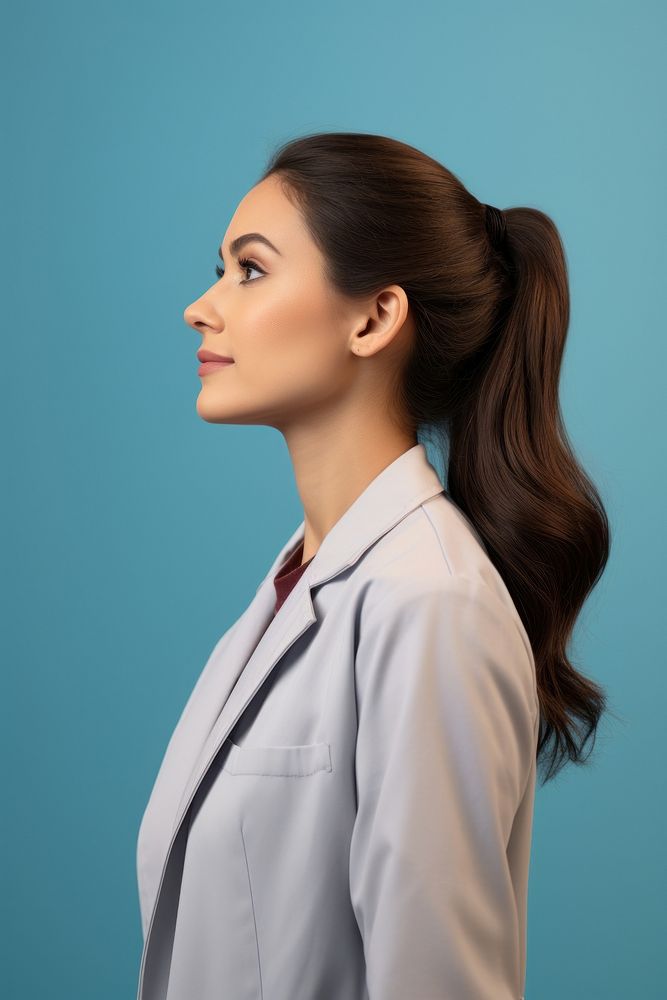 Female doctor side portrait profile ponytail adult photo.